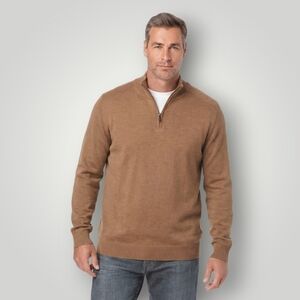 Express 100% Merino Wool Quarter Zip Mock Neck Sweater Meduim Camel Tan New